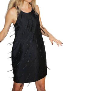 Scotch & Soda Maison Scotch SIlk Soiree Black A Line Dress with Fringe - Size 8